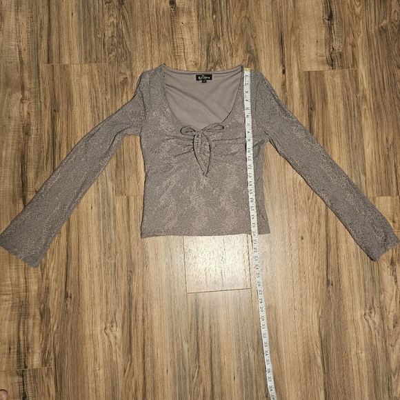 Self Esteem Purple Long Sleeve Tie Front Blouse - Picture 3 of 7